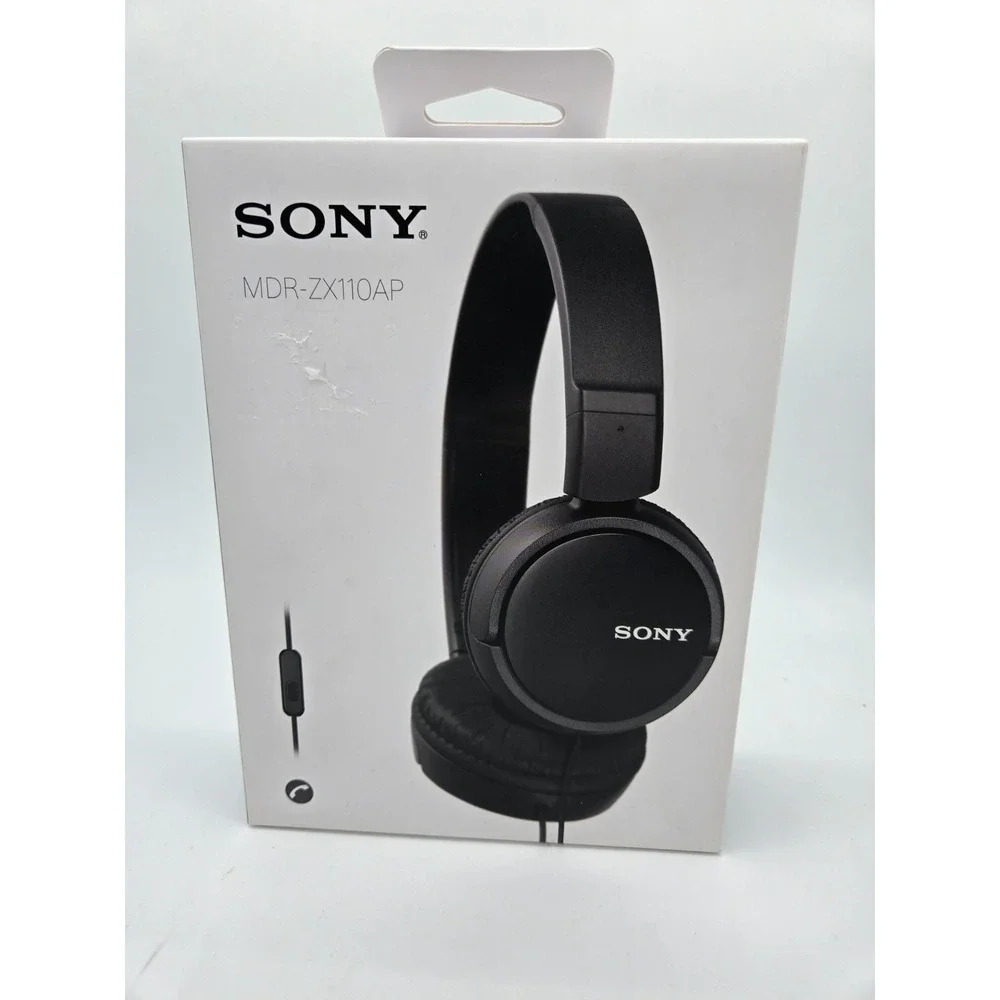 NEW Sony MDR-ZX110AP Wired Headphones With Microphone Overhead Black NIB
